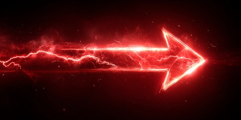 chris nun a red arrow with a lightning effect on a dark red b