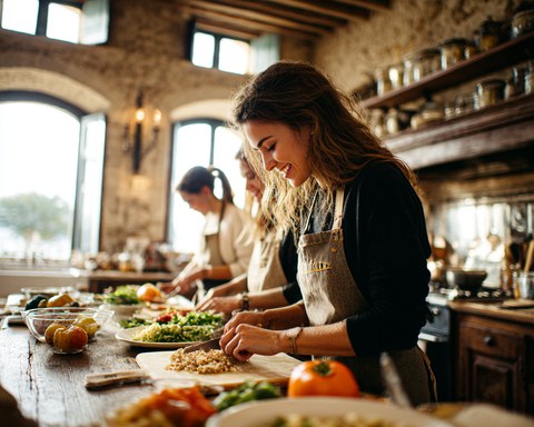 chris nun few people cooking together in a stylish rustic lof